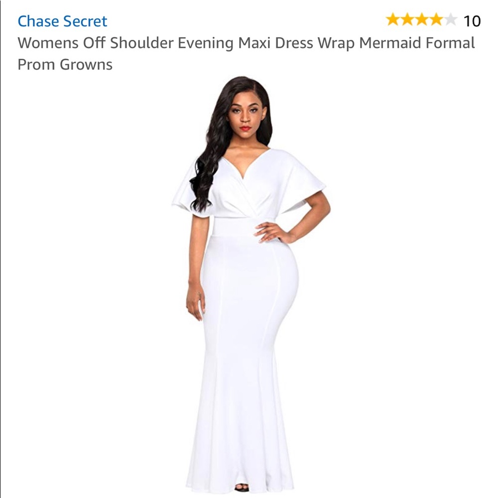 White Off Shoulder Mermaid Gown With Gold Zipper
